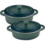 Набір керамічних міні-каструль з кришками Bergner Excalibur, зелений, овал, 2 шт (BG-13365-GR)