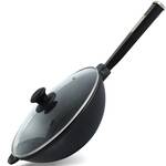 Сковорода чавунна WOK із дерев'яною ручкою Black та скляною кришкою 2,8 л 260х80 мм Brizoll (W26HP1-6)
