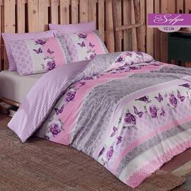 Постільна білизна Majoli ранфорс 200х220 Sofya v2 Lilac