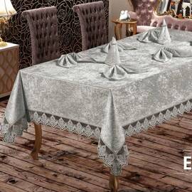 Скатерть велюр-жаккард 160х220+8 салфеток 35x35 Emerald Cri Maison Royal (17214), Тип: скатерть+салфетки, Цвет: серый, Форма скатерти: прямоугольная, Размер: 160x220