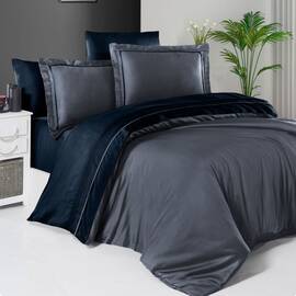 Постельное белье First Сhoice сатин De Luxe 200х220 dark grey/navy blue