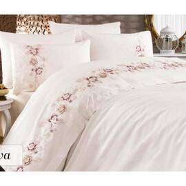 Комплект постельного белья Mays ранфорс с вышивкой Diva V 01 двуспальный Евро, Размер: двуспальный евро 200х220, Основной цвет: белый