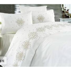 Комплект постельного белья Mays ранфорс с вышивкой Elegan V 01 двуспальный Евро, Размер: двуспальный евро 200х220, Основной цвет: белый
