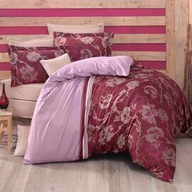 Комплект постільної білизни Mays сатин де дюкс 10930 двоспальний Євро, Розмір: двоспальний євро 200х220, Основний колір: бордовий