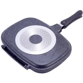 Сковорода-гриль подвійна 32x24 см із литого алюмінію Kamille (4432), Колір: чорний, Тип: сковорода гриль, Форма: прямокутна, Діаметр (см): 32