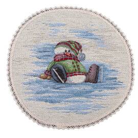 Серветка-підкладка під тарілку з мереживом Сніговики-витівники O20 LiMaSo (ROUND1062M-20D), Тип: салфетки, Цвет: голубой, Форма скатерти: круглая, Размер: Ø20