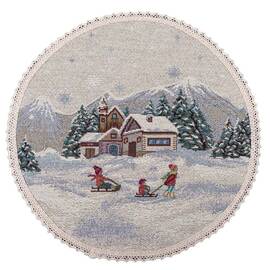 Серветка-підкладка під тарілку з мереживом Зимова пригода O25 LiMaSo (ROUND1004M-25D), Тип: салфетки, Цвет: красный, Форма скатерти: круглая, Размер: Ø25