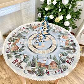 Скатертина гобеленова з мереживом Різдво в Карпатах O90 LiMaSo (ROUND723M-90D)