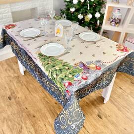 Скатертина гобеленова Новорічний сюрприз 137х280 LiMaSo (RUNNER536G-280), Тип: скатертини, Основний колір: сірий, Форма скатертини: прямокутна, Розмір: 137x280