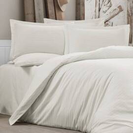 Комплект постільної білизни Mays сатин-страйп V02 CREAM двоспальний Євро, Розмір: двоспальний євро 200х220, Основний колір: кремовий