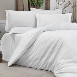 Комплект постельного белья Mays сатин-страйп V01 WHITE двуспальный Евро, Размер: двуспальный евро 200х220, Основной цвет: белый