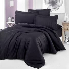 Комплект постільної білизни Mays сатин-страйп 217 BLACK двоспальний Євро, Розмір: двоспальний євро 200х220, Основний колір: чорний