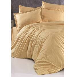 Комплект постільної білизни Mays сатин-страйп V07 GOLD двоспальний Євро, Розмір: двоспальний євро 200х220, Основний колір: золотий