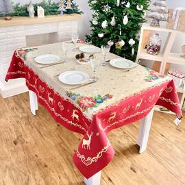 Скатертина гобеленова Новорічна фантазія 137х137 LiMaSo (RUNNER488-137), Тип: скатерти, Цвет: красный, Форма скатерти: квадратная, Размер: 137x137