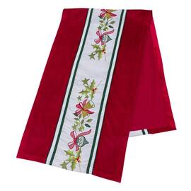 Наперон новорічний бархатний вишивання 40х130 LiMaSo (NPOVN07), Тип: доріжки (раннери), Основний колір: червоний, Форма скатертини: прямокутна, Розмір: 40x130
