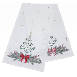 Наперон вишиваний Ялинка з бантом 40x140 LiMaSo (NPVN012-40), Тип: дорожки (раннеры), Цвет: белый, Форма скатерти: прямоугольная, Размер: 40x140