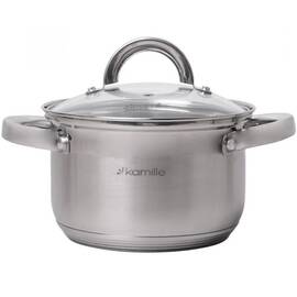 Каструля 3.9л з кришкою Kamille (5620S), Тип: каструля, Об'єм: 3,9 л, Колір: срібний