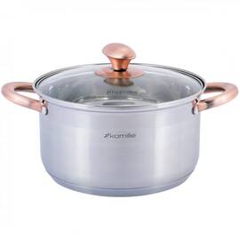 Каструля 4,5л з кришкою Kamille (4933), Тип: каструля, Об'єм: 4,5 л, Колір: срібний