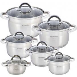 Набір посуду 12 предметів (каструлі 1л, 1.8л, 2.5л, 3.8л, 4,5л, 6.5л) Kamille (5638S)