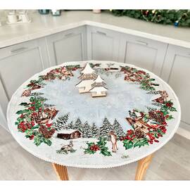 Скатертина гобеленова з мереживом O90 LiMaSo (SQUIRREL-90D), Тип: скатертини, Основний колір: блакитний, Форма скатертини: кругла, Розмір: Ø90