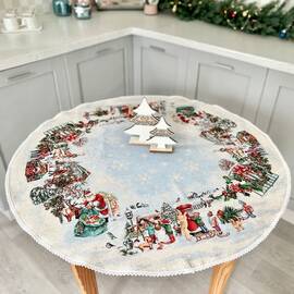 Скатертина гобеленова з мереживом O90 LiMaSo (VILLAGE-90D), Тип: скатерти, Цвет: зеленый, Форма скатерти: круглая, Размер: Ø90