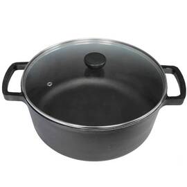 Каструля чавунна зі скляною кришкою 6л Brizoll (P-6L-6), Тип: каструля, Об'єм: 6 л, Колір: чорний