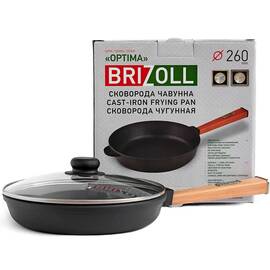 Сковорода чугунная со стеклянной крышкой 260х49,5 мм с ручкой Optima Brizoll (O2640-P-C), Цвет: коричневый, Тип: сковорода, Форма: круглая, Диаметр (см): 26