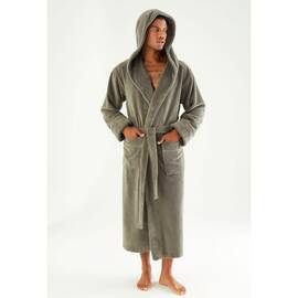 Халат мужской махровый NUSA ns 7230 haki (3xl) с капюшоном, Цвет: хаки, Размер: 3XL