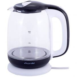 Чайник 1,7л електричний із боросилікатного скла, біло-чорний Kamille (1720B)