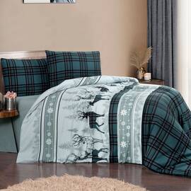 Постельное белье First Сhoice фланель 200х220 happyness green, Размер: двуспальный евро 200х220, Основной цвет: зеленый