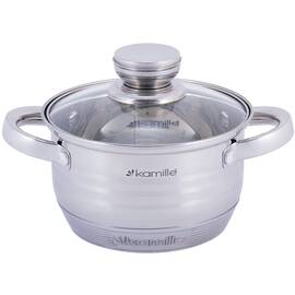 Каструля 1,5л з кришкою Kamille (4910), Тип: каструля, Об'єм: 1,5 л, Колір: срібний