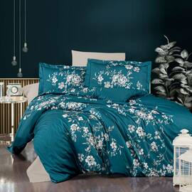 Постільна білизна First Сhoice сатин люкс 200х220 arya turquoise, Розмір: двоспальний євро 200х220, Основний колір: бірюзовий