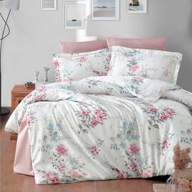 Постільна білизна First Сhoice сатин люкс 200х220 leena powder, Розмір: двоспальний євро 200х220, Основний колір: рожевий