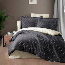 Постільна білизна First Сhoice сатин люкс 200х220 point anthracite, Розмір: двоспальний євро 200х220, Основний колір: антрацитовий