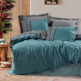 Постільна білизна Cotton box Folk Art ранфорс 200х220 ERNA PETROL