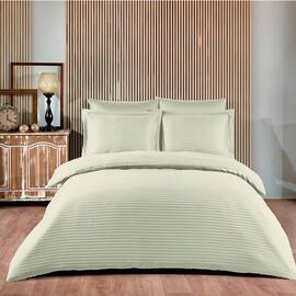 Постельное белье Satin Strip семейный KREM Zeron (19295), Размер: семейный 2шт(160x220), Основной цвет: кремовый