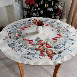 Скатерть круглая с кружевом O90 LiMaSo (ROUND1254M-90D), Тип: скатерти, Цвет: голубой, Форма скатерти: круглая, Размер: Ø90