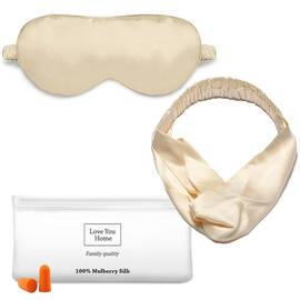 Набір для сну (маска, пов'язка, чех, беруші) бежевий Love you, Колір: бежевий