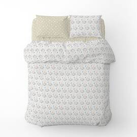 Полуторный комплект Home Line Бязь 145х214 (50х70) ЦВІТІННЯ ТРАВ голубой/ГОРОХ бежевый (176875), Размер: полуторный 145х210, Основной цвет: голубой