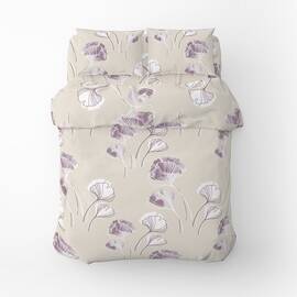 Полуторный комплект Home Line Бязь 145х214 (1 нав 50х70) ГІНКО БІЛОБА бежево-лиловый (174458), Размер: полуторный 145х210, Основной цвет: бежевый