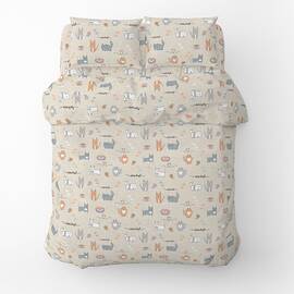 Полуторный комплект Home Line Бязь 145х214 (1 нав 50х70) КОТЯЧА РАДІСТЬ бежевый (174437), Размер: полуторный 145х210, Основной цвет: бежевый