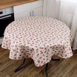 Скатерть пятноустойчивая Симфони D-136 Червоні трояндочки на натюрель Прованс (033609), Тип: скатерти, Цвет: красный, Форма скатерти: круглая, Размер: Ø136