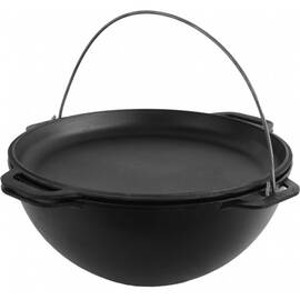 Казан азиатский чугунный с чугунной крышкой - сковородой 15 л Азия Brizoll (KA15-2), Объем казана: 15 л, Наличие крышки: с крышкой-сковородой
