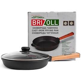 Сковорода чугунная со стеклянной крышкой 280х55 мм с ручкой Optima Brizoll (O2840-P-C), Цвет: коричневый, Тип: сковорода, Форма: круглая, Диаметр (см): 28