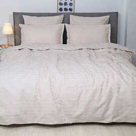 Постільна білизна 92 сатин-страйп 200х220, Розмір: двоспальний євро 200х220, Основний колір: кремовий