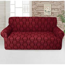 Чехол жаккардовый без оборки на диван трехместный бордовый Love you, Цвет: бордовый, Размер: для дивана