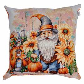 Наволочка 45х45 гобеленовая Гарбузові гноми з гарбузовим будиночком Прованс (036214)