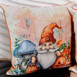 Наволочка 45х45 гобеленовая Гарбузові гноми з синім грибом Прованс (036212)