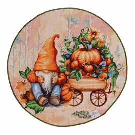 Салфетка круглая D-35 гобеленовая Гарбузові гноми Прованс (036240), Тип: салфетки, Цвет: оранжевый, Форма скатерти: круглая, Размер: Ø35
