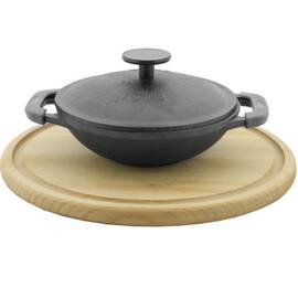 Сковорода WOK порционный чугунный эмалированный с крышкой и досточкой 14 см БІОЛ (18146ED)